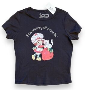 Strawberry Shortcake Graphic Tee Cropped Gray Juniors Size L New